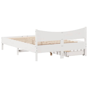Giroletto con Cassetti-Struttura Letto con contenitore Bianco 150x200 cm Legno Massello di Pino 183133