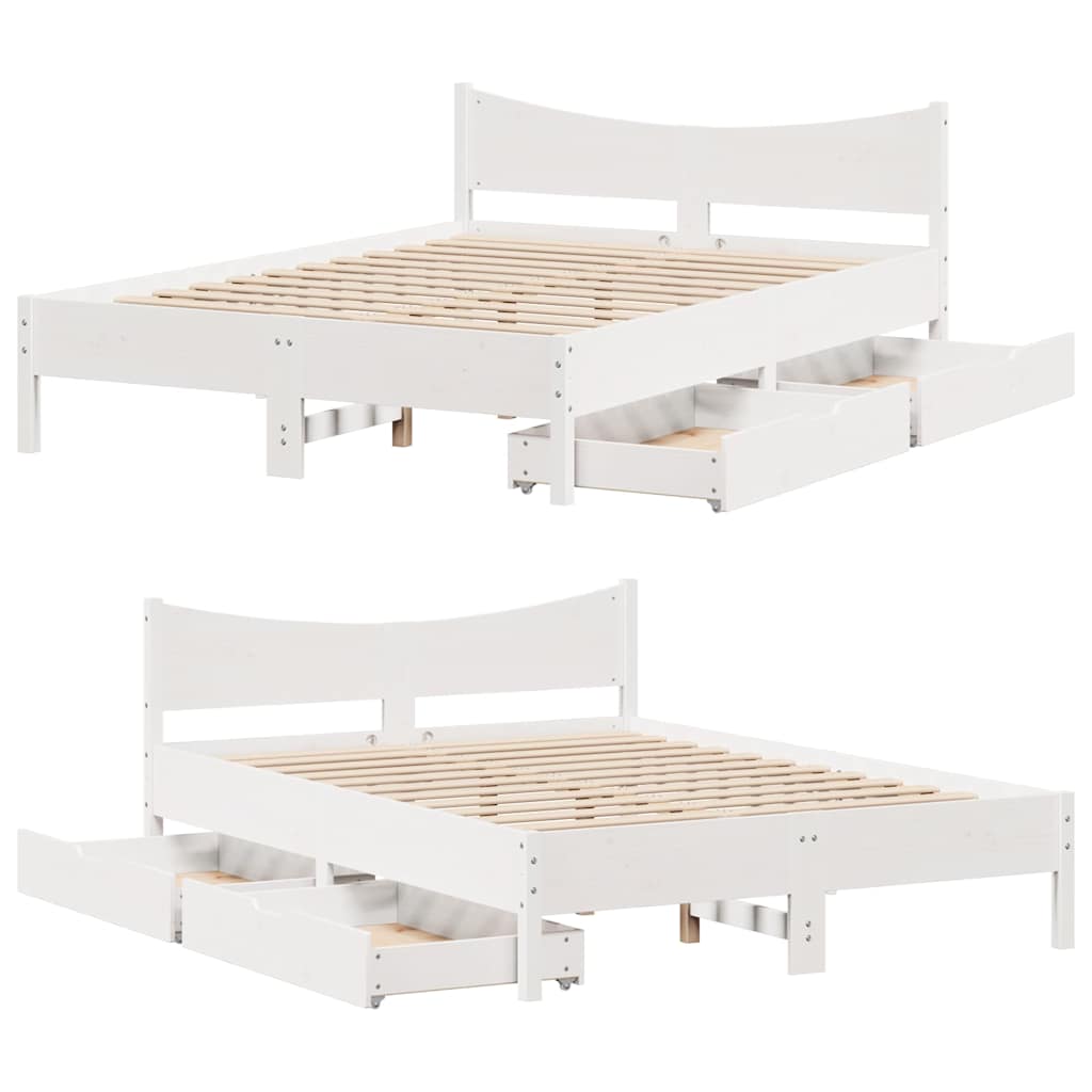 Giroletto con Cassetti-Struttura Letto con contenitore Bianco 150x200 cm Legno Massello di Pino 183133