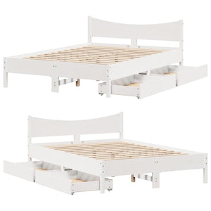 Giroletto con Cassetti-Struttura Letto con contenitore Bianco 150x200 cm Legno Massello di Pino 183133