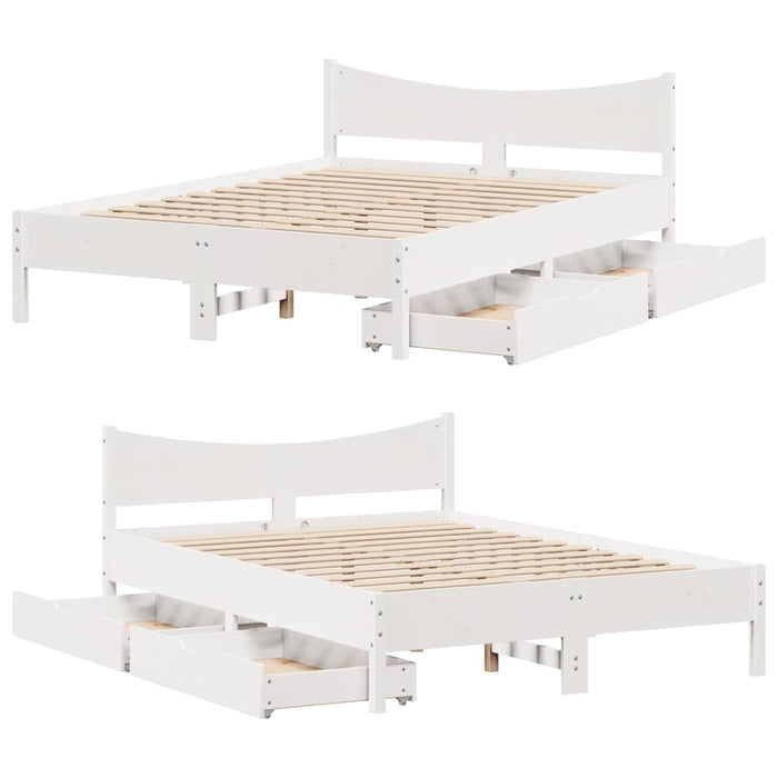Giroletto con Cassetti-Struttura Letto con contenitore Bianco 150x200 cm Legno Massello di Pino 183133