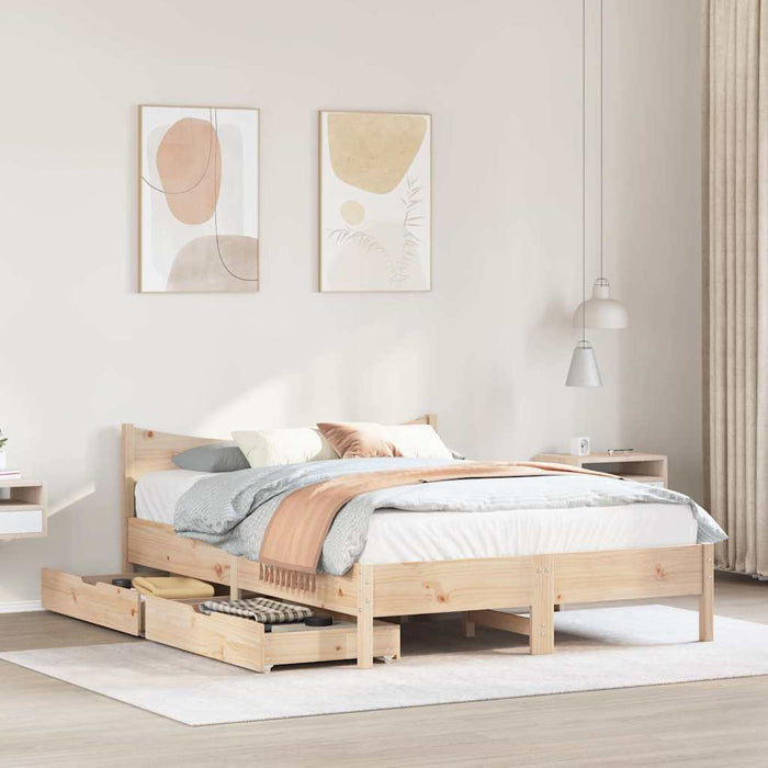 Giroletto con Cassetti-Struttura Letto con contenitore 140x190 cm in Legno Massello di Pino 759438