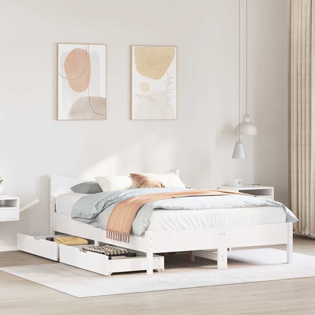 vidaXL Giroletto con Cassetti Bianco 120x190 cm Legno Massello di Pino