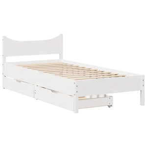 Giroletto con Cassetti-Struttura Letto con contenitore Bianco 75x190 cm Legno Massello di Pino 176522