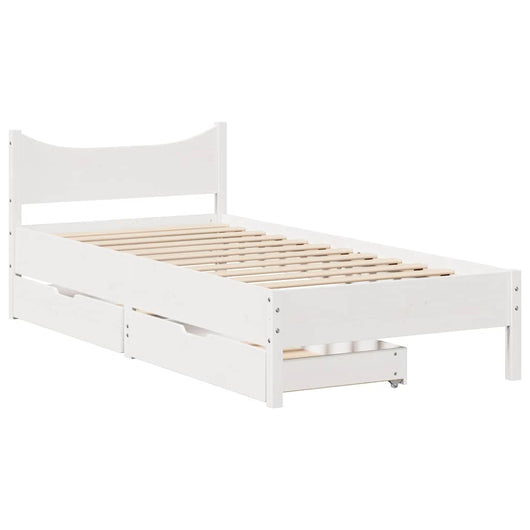 Giroletto con Cassetti-Struttura Letto con contenitore Bianco 75x190 cm Legno Massello di Pino 176522
