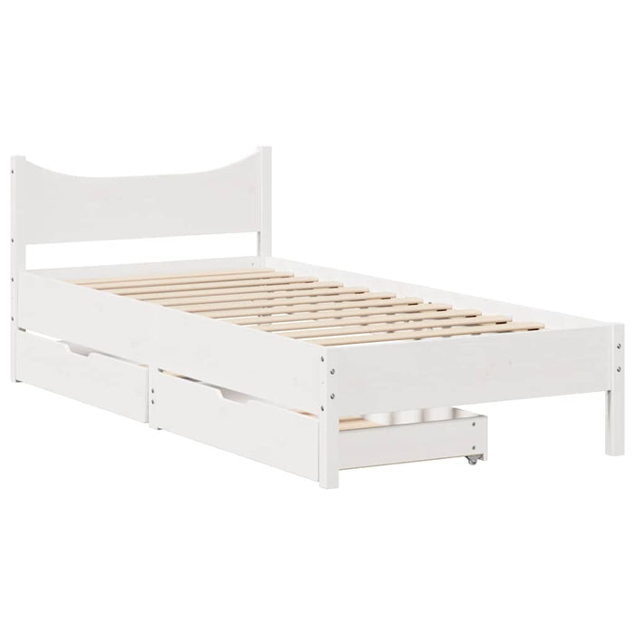 Giroletto con Cassetti-Struttura Letto con contenitore Bianco 75x190 cm Legno Massello di Pino 176522