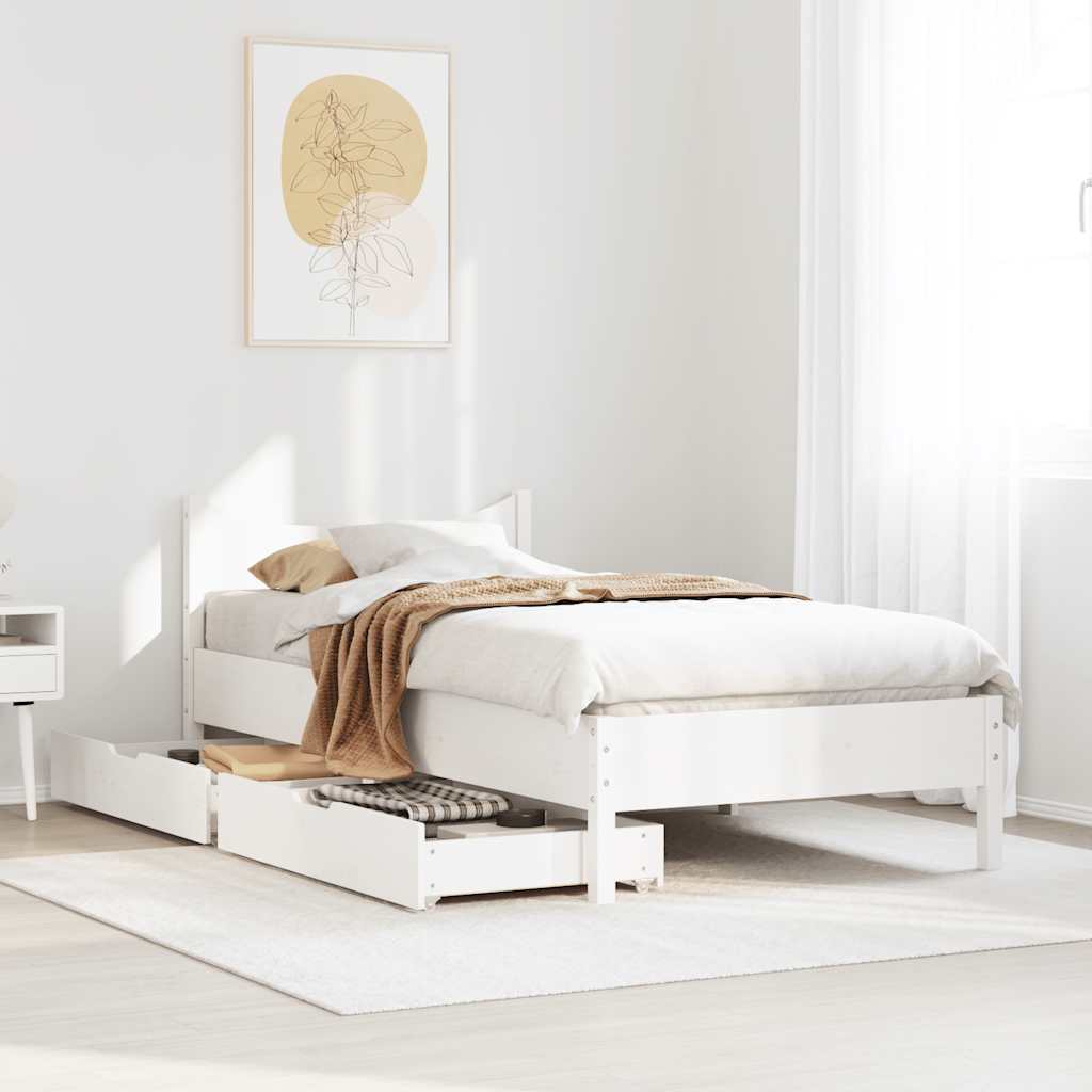 Giroletto con Cassetti-Struttura Letto con contenitore Bianco 75x190 cm Legno Massello di Pino 176522