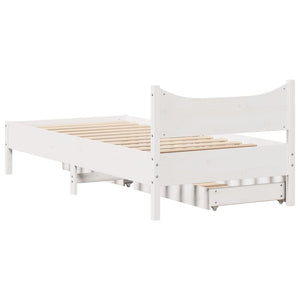 Giroletto con Cassetti-Struttura Letto con contenitore Bianco 75x190 cm Legno Massello di Pino 176522