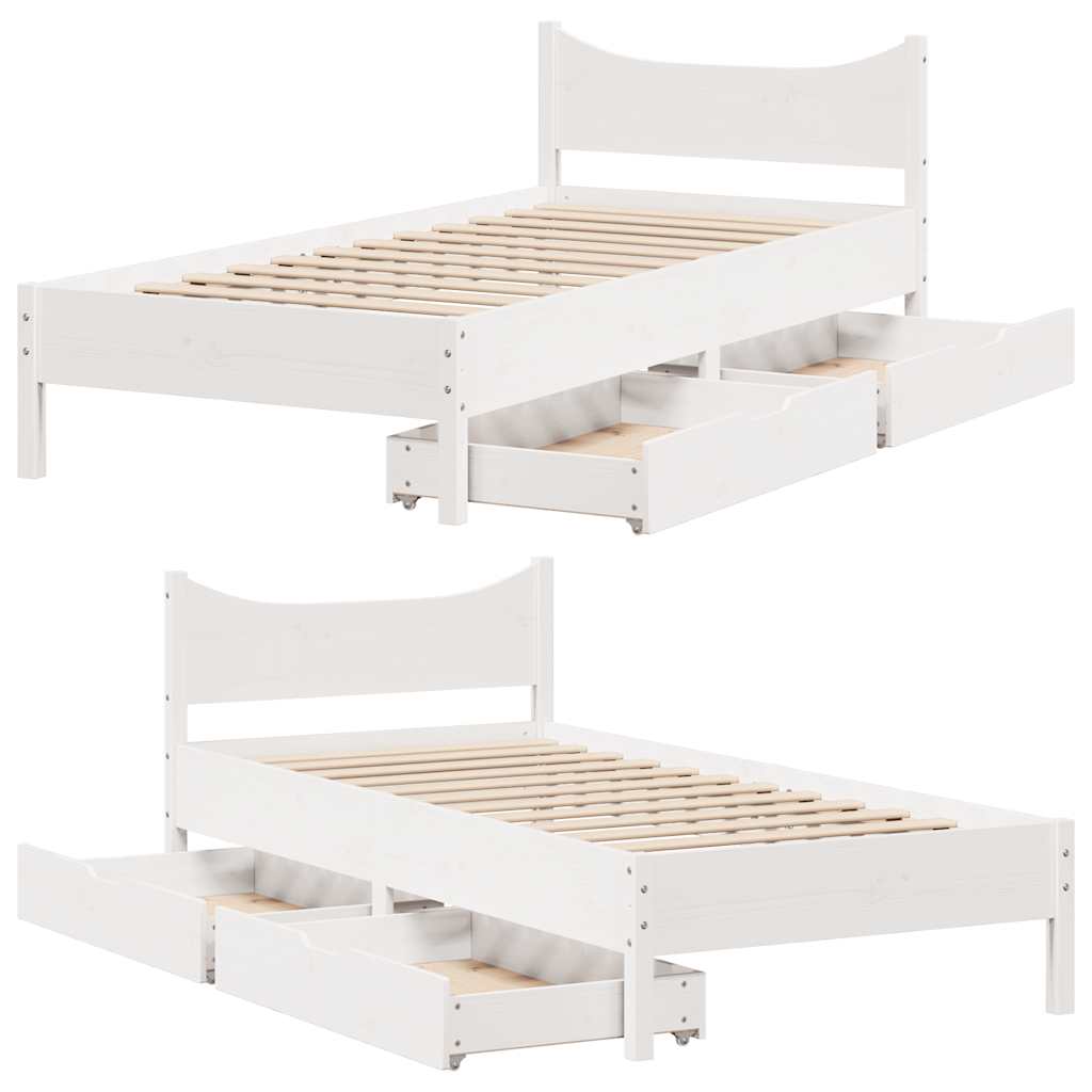 Giroletto con Cassetti-Struttura Letto con contenitore Bianco 75x190 cm Legno Massello di Pino 176522
