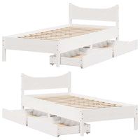 Giroletto con Cassetti-Struttura Letto con contenitore Bianco 75x190 cm Legno Massello di Pino 176522