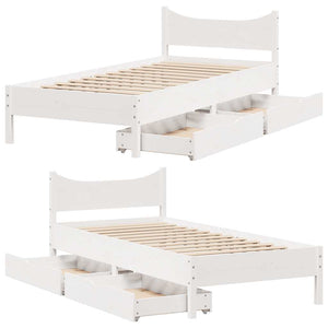Giroletto con Cassetti-Struttura Letto con contenitore Bianco 75x190 cm Legno Massello di Pino 176522