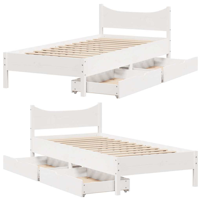 Giroletto con Cassetti-Struttura Letto con contenitore Bianco 75x190 cm Legno Massello di Pino 176522
