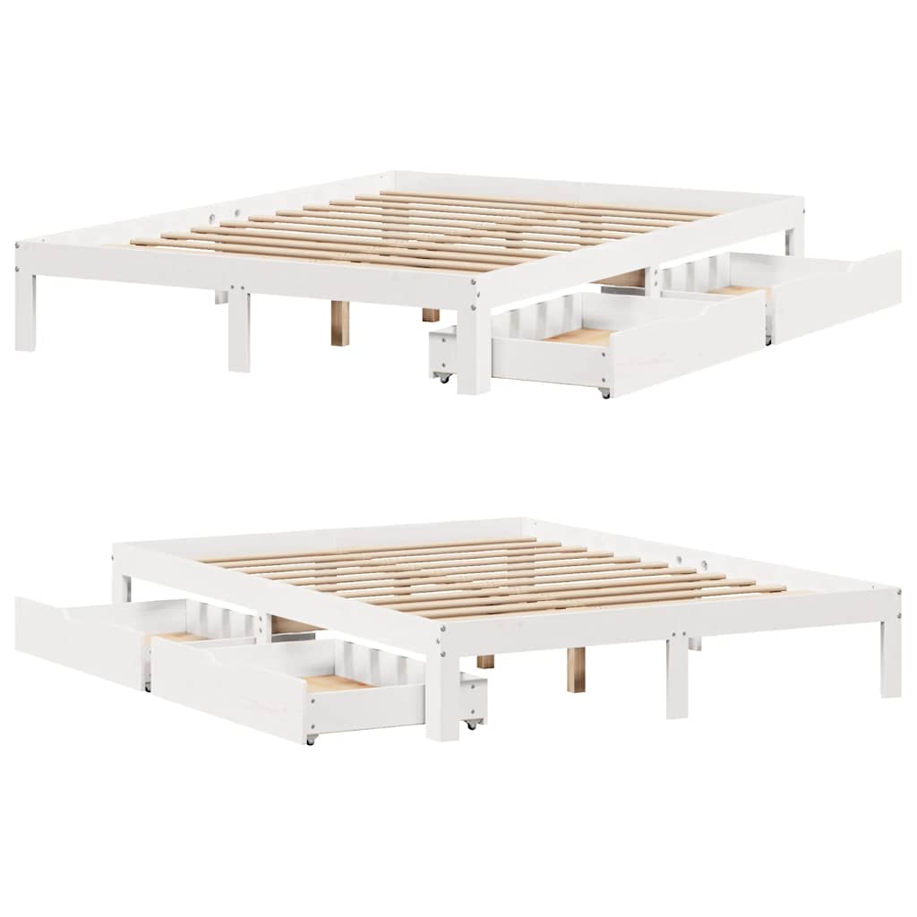 Giroletto con Cassetti-Struttura Letto con contenitore Bianco 140x200 cm Legno Massello di Pino 775505
