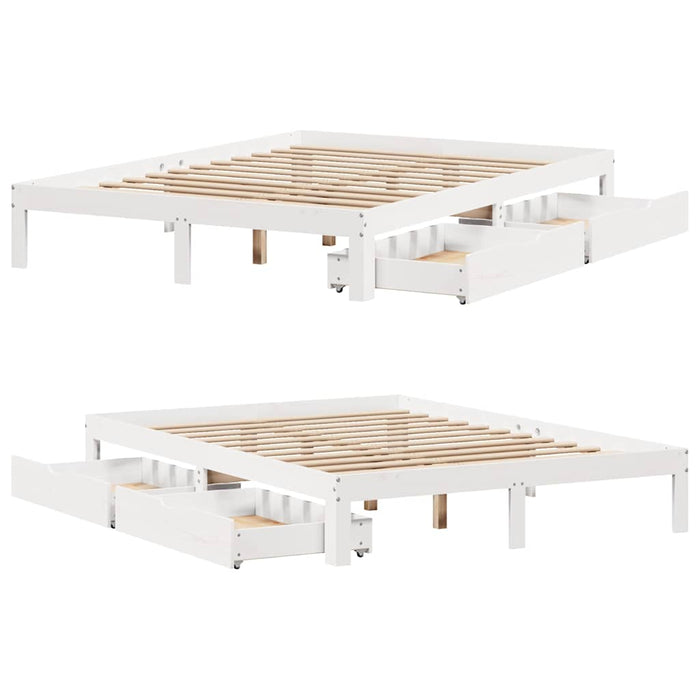 Giroletto con Cassetti-Struttura Letto con contenitore Bianco 160x200 cm Legno Massello di Pino 758763