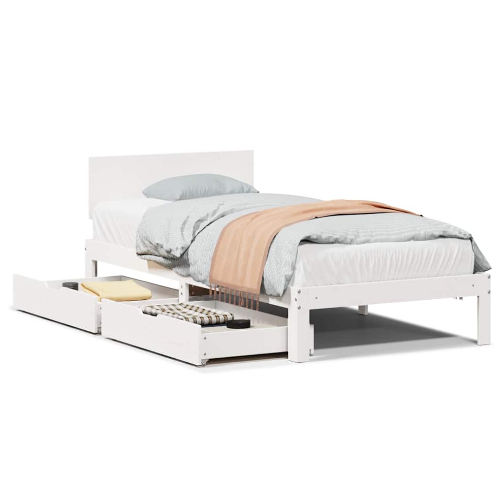 Giroletto con Cassetti-Struttura Letto con contenitore Bianco 90x190 cm Legno Massello di Pino 732377