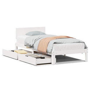 Giroletto con Cassetti-Struttura Letto con contenitore Bianco 90x190 cm Legno Massello di Pino 732377