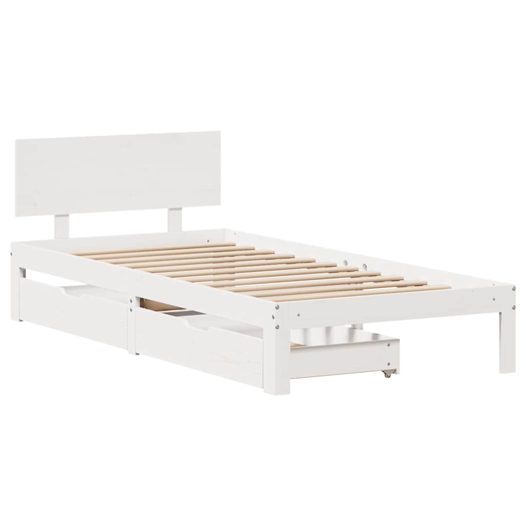 Giroletto con Cassetti Bianco 90x190 cm Legno Massello di Pino