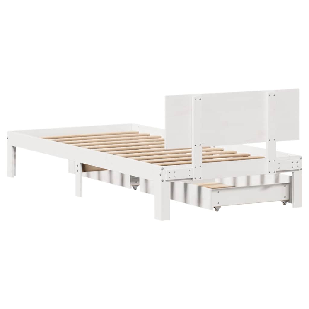 Giroletto con Cassetti-Struttura Letto con contenitore Bianco 90x190 cm Legno Massello di Pino 732377