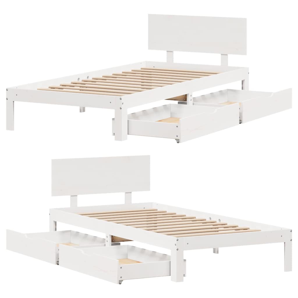 Giroletto con Cassetti-Struttura Letto con contenitore Bianco 90x190 cm Legno Massello di Pino 732377