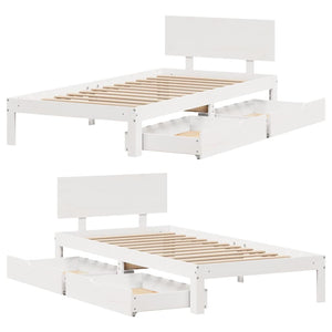 Giroletto con Cassetti-Struttura Letto con contenitore Bianco 90x190 cm Legno Massello di Pino 732377