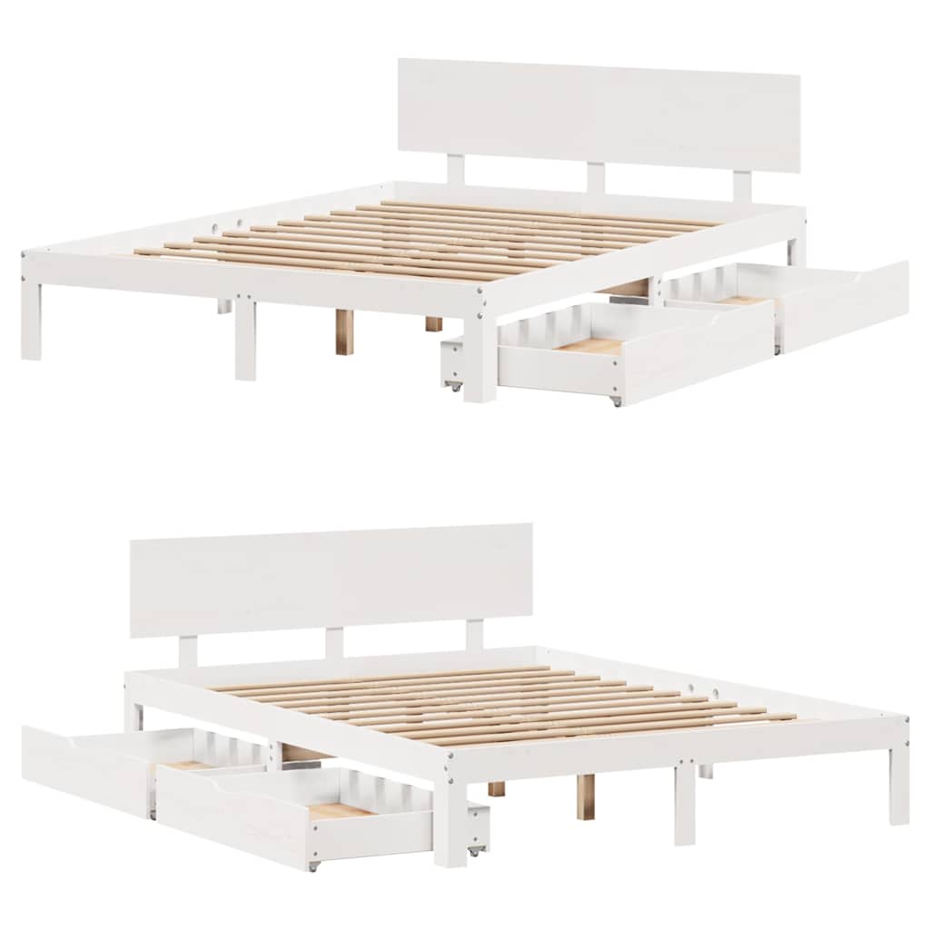 Giroletto con Cassetti-Struttura Letto con contenitore Bianco 120x190 cm Legno Massello di Pino 237940