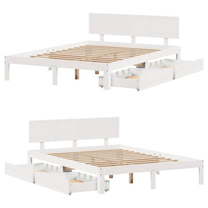 Giroletto con Cassetti-Struttura Letto con contenitore Bianco 120x190 cm Legno Massello di Pino 237940