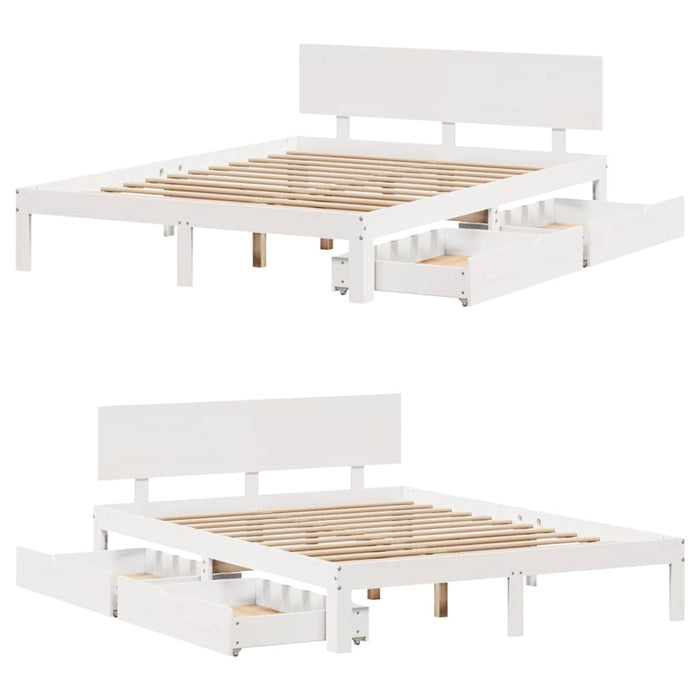 Giroletto con Cassetti-Struttura Letto con contenitore Bianco 120x190 cm Legno Massello di Pino 237940
