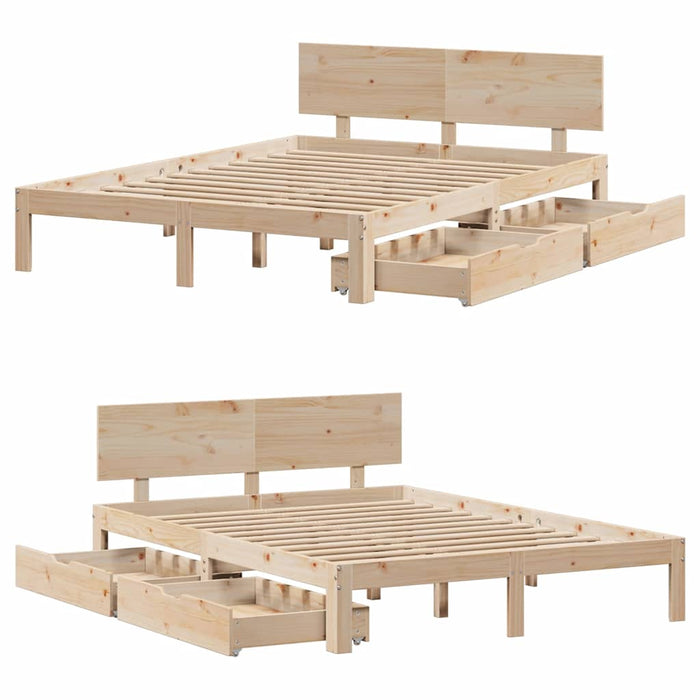 Giroletto con Cassetti 140x190 cm in Legno Massello di Pino 3301976