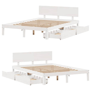 Giroletto con Cassetti Bianco 120x200 cm Legno Massello di Pino 3301983