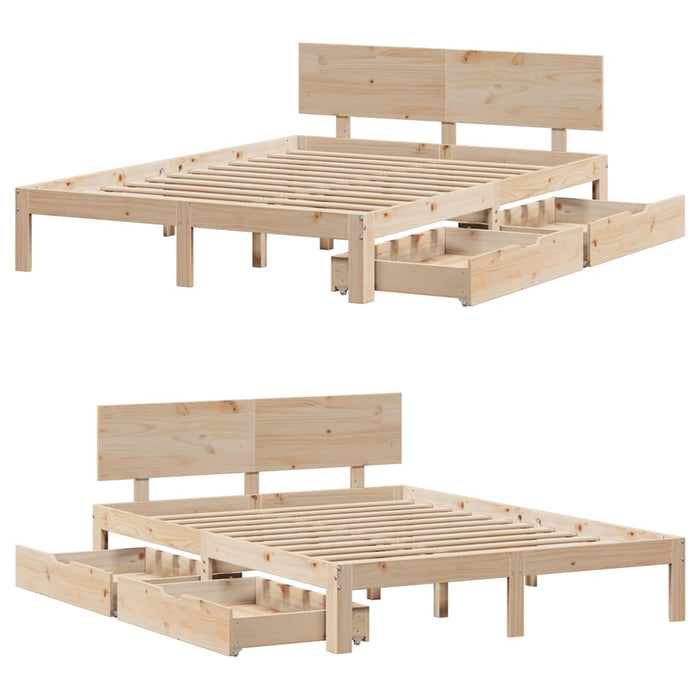 Giroletto con Cassetti-Struttura Letto con contenitore 140x200 cm in Legno Massello di Pino 708771