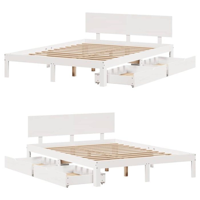 Giroletto con Cassetti-Struttura Letto con contenitore Bianco 150x200 cm Legno Massello di Pino 546752