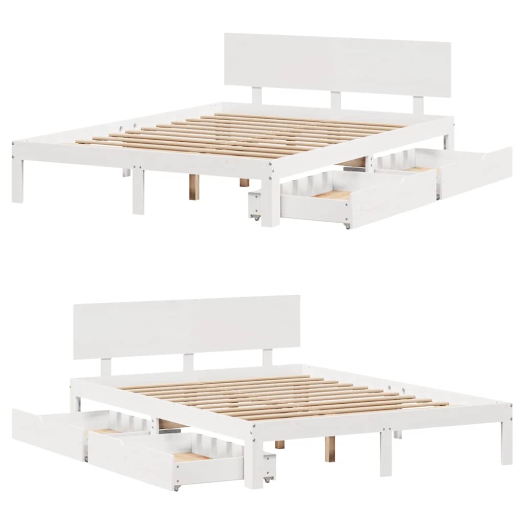 Giroletto con Cassetti-Struttura Letto con contenitore Bianco 160x200 cm Legno Massello di Pino 956931
