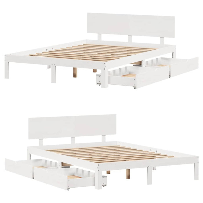 Giroletto con Cassetti-Struttura Letto con contenitore Bianco 160x200 cm Legno Massello di Pino 956931