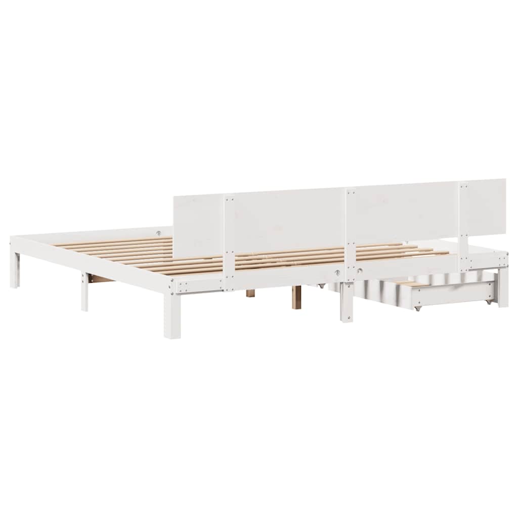 Giroletto con Cassetti Bianco 180x200 cm Legno Massello di Pino