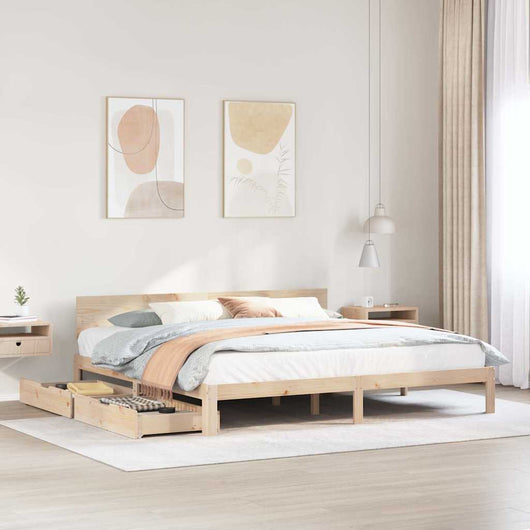 Giroletto con Cassetti-Struttura Letto con contenitore 200x200 cm in Legno Massello di Pino 375115