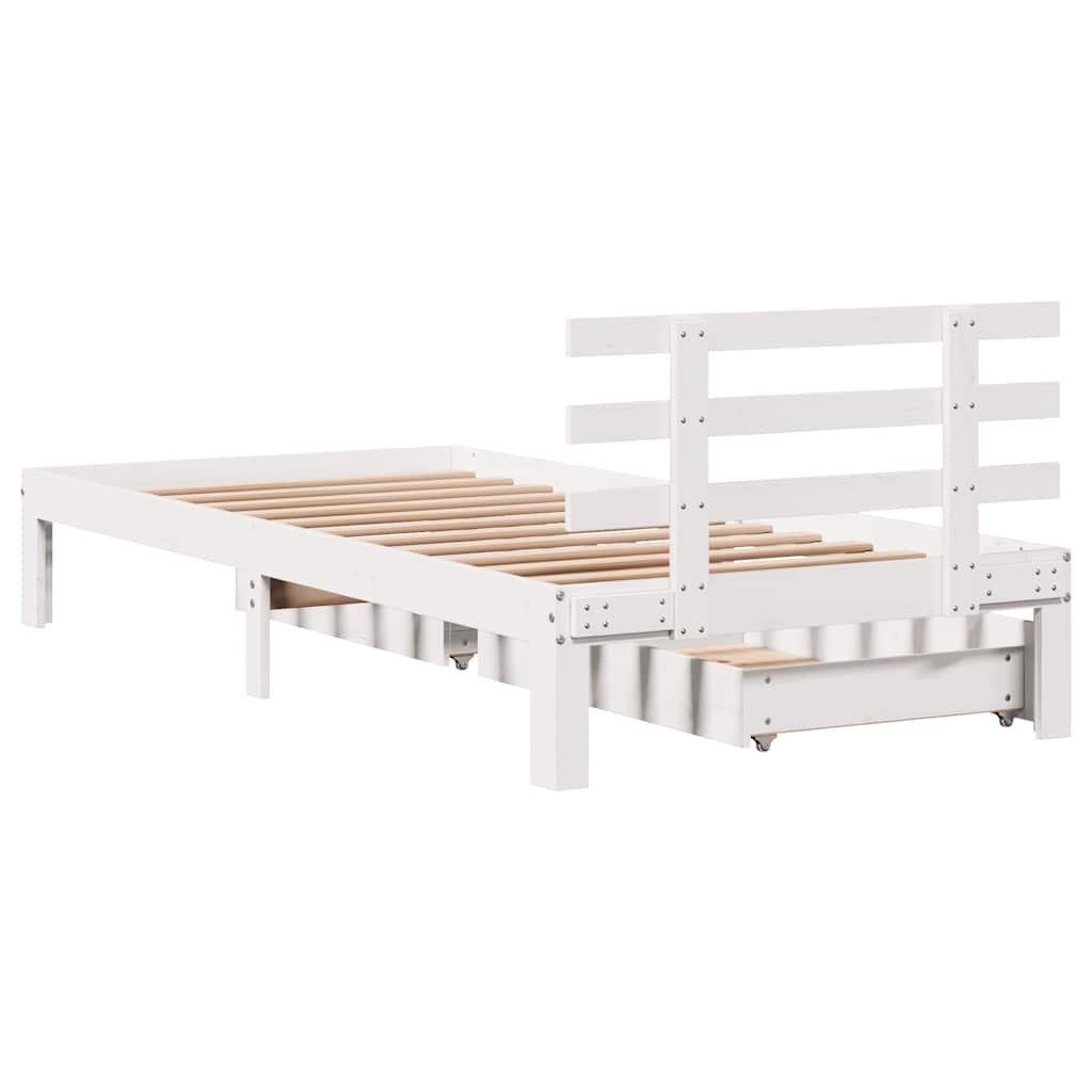 Giroletto con Cassetti-Struttura Letto con contenitore Bianco 75x190 cm Legno Massello di Pino 231129