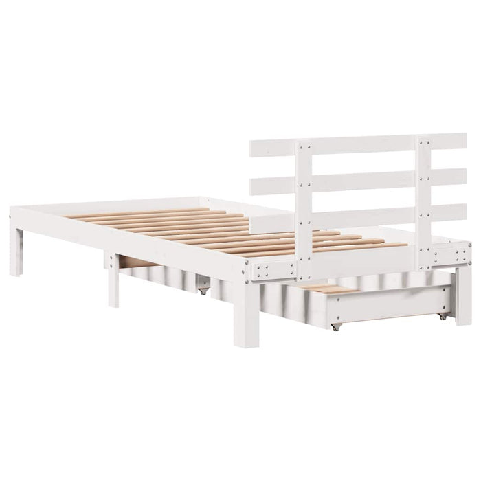 Giroletto con Cassetti-Struttura Letto con contenitore Bianco 75x190 cm Legno Massello di Pino 231129