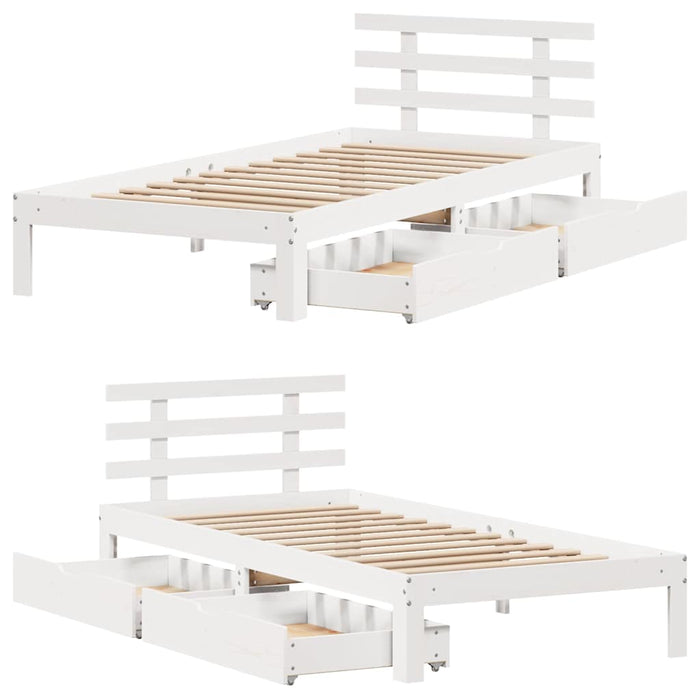 Giroletto con Cassetti-Struttura Letto con contenitore Bianco 75x190 cm Legno Massello di Pino 231129