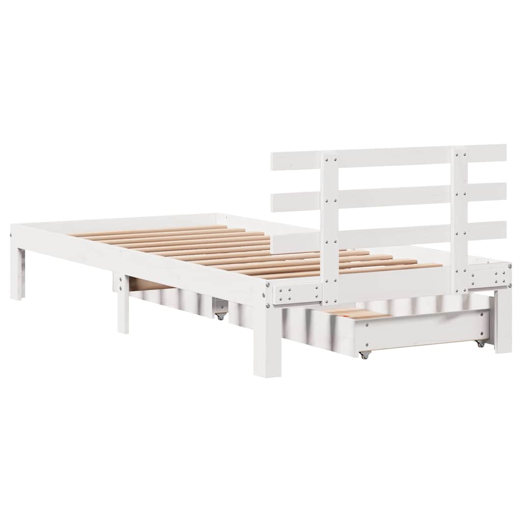 Giroletto con Cassetti-Struttura Letto con contenitore Bianco 90x190 cm Legno Massello di Pino 537796