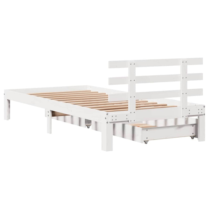 Giroletto con Cassetti-Struttura Letto con contenitore Bianco 90x190 cm Legno Massello di Pino 537796