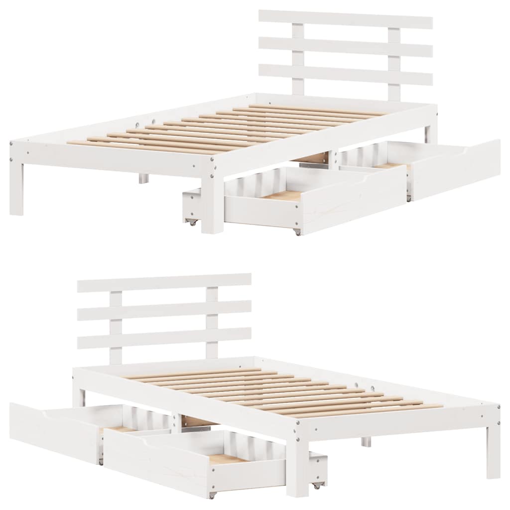Giroletto con Cassetti-Struttura Letto con contenitore Bianco 90x190 cm Legno Massello di Pino 537796