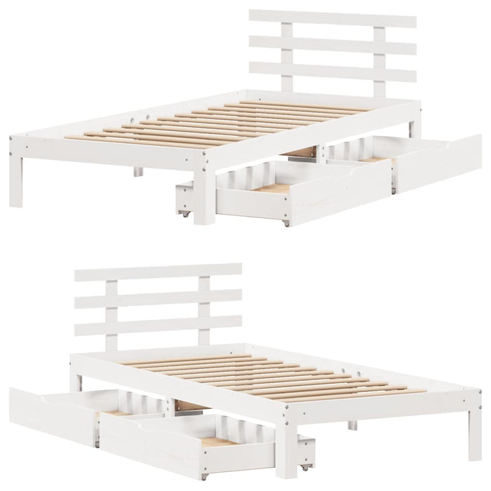 Giroletto con Cassetti-Struttura Letto con contenitore Bianco 90x190 cm Legno Massello di Pino 537796