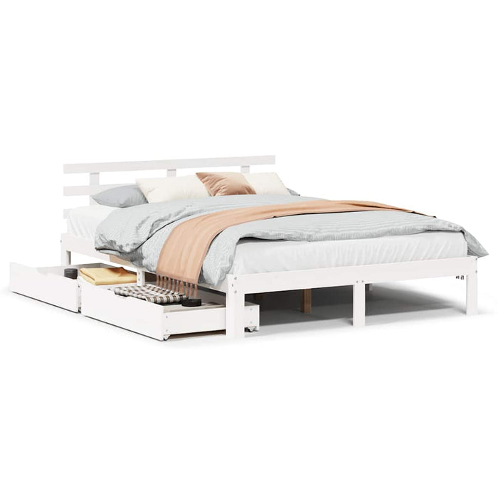 Giroletto con Cassetti-Struttura Letto con contenitore Bianco 120x190 cm Legno Massello di Pino 115038