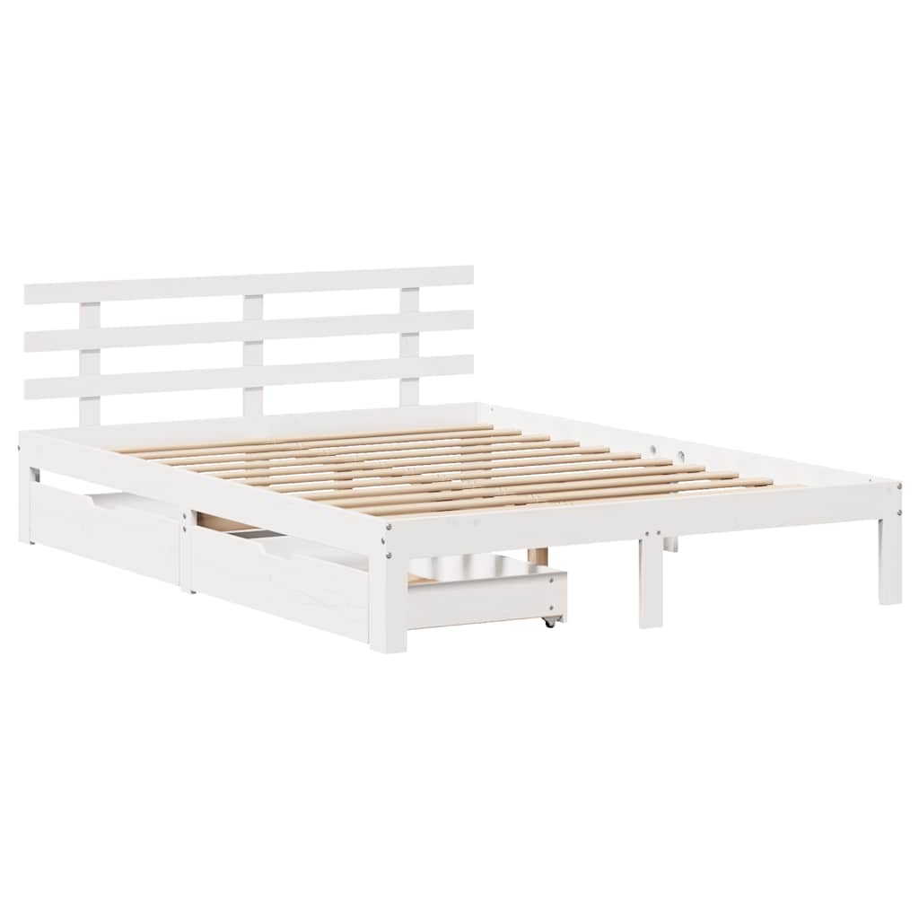 Giroletto con Cassetti-Struttura Letto con contenitore Bianco 120x190 cm Legno Massello di Pino 115038
