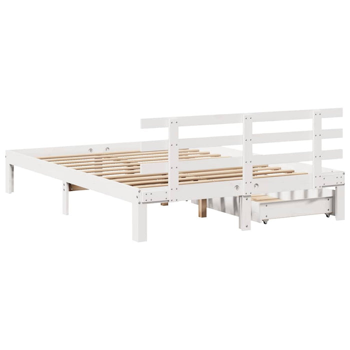 Giroletto con Cassetti-Struttura Letto con contenitore Bianco 120x190 cm Legno Massello di Pino 115038