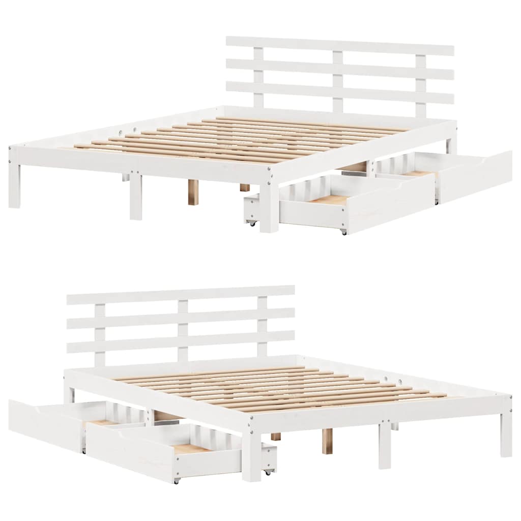 Giroletto con Cassetti-Struttura Letto con contenitore Bianco 120x190 cm Legno Massello di Pino 115038