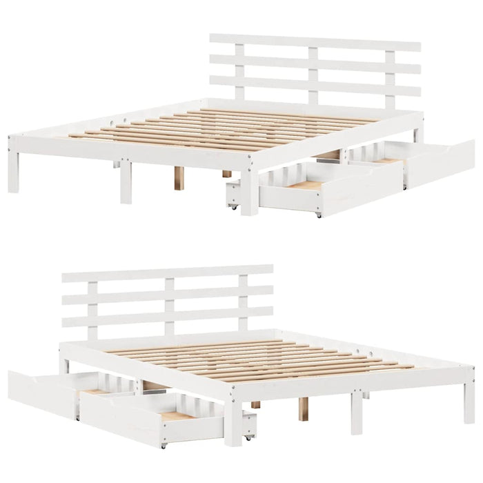 Giroletto con Cassetti-Struttura Letto con contenitore Bianco 120x190 cm Legno Massello di Pino 115038