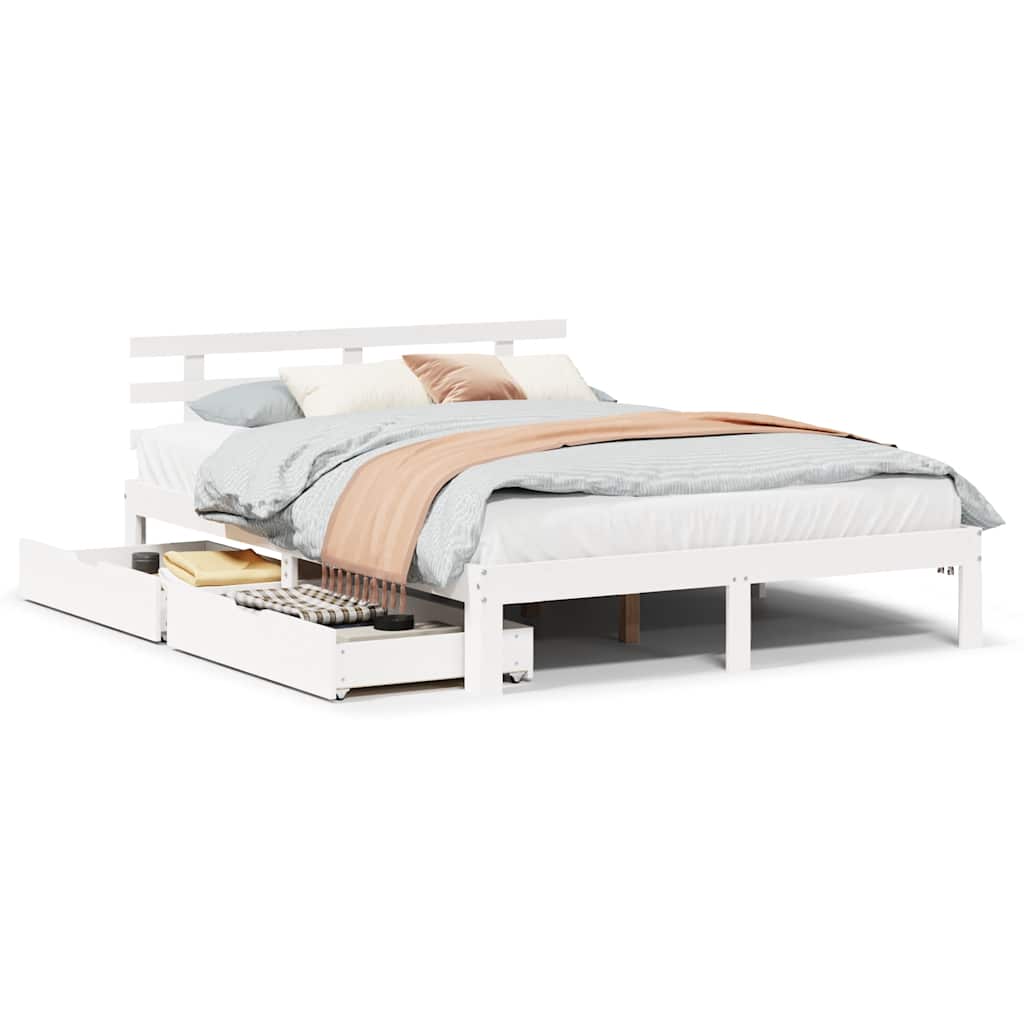 Giroletto con Cassetti-Struttura Letto con contenitore Bianco 140x190 cm Legno Massello di Pino 793939