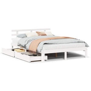 Giroletto con Cassetti-Struttura Letto con contenitore Bianco 140x190 cm Legno Massello di Pino 793939