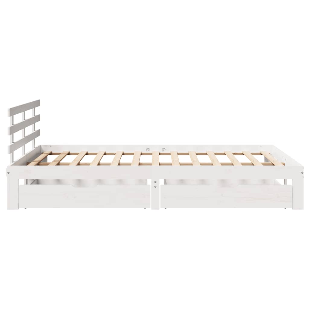 Giroletto con Cassetti-Struttura Letto con contenitore Bianco 140x190 cm Legno Massello di Pino 793939