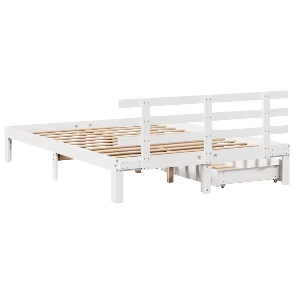 Giroletto con Cassetti-Struttura Letto con contenitore Bianco 140x190 cm Legno Massello di Pino 793939